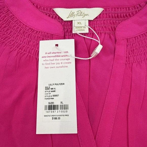 NWT Lilly Pulitzer Elsa Silk Top Parigi Pink Women's X Large XL Silk Blouse NEW - Picture 3 of 4